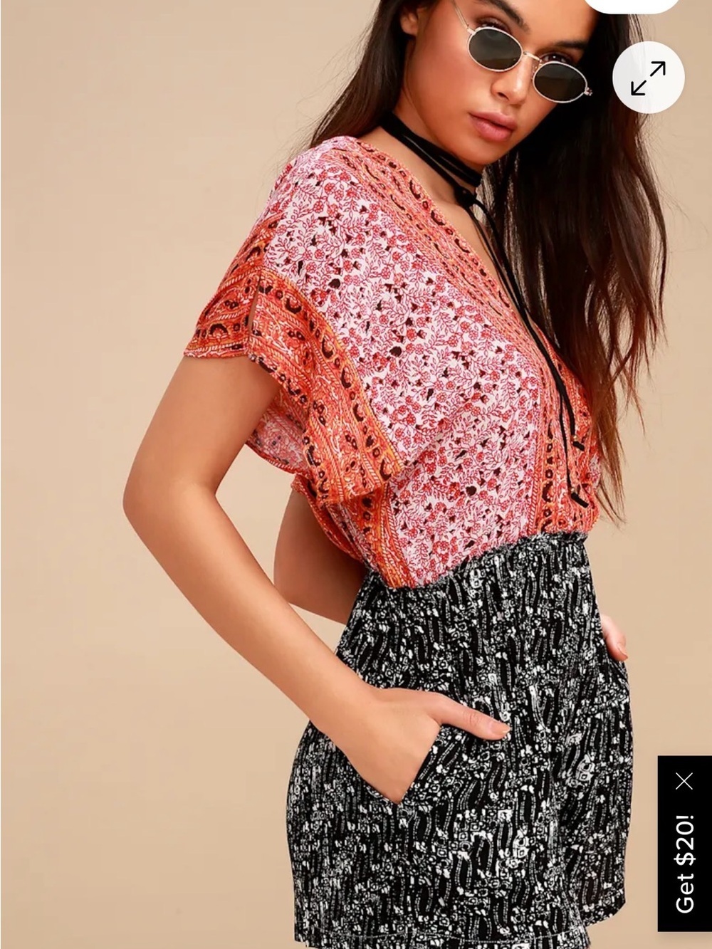 Free People Arizona Mixed Print Romper - Black & Orange - Small - Picture 3 of 9